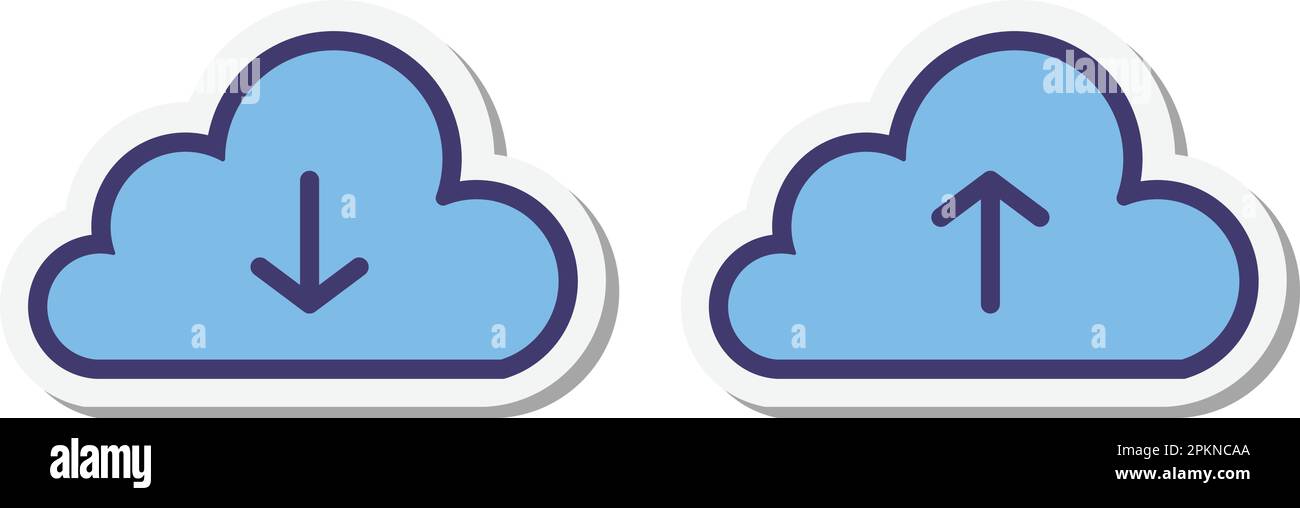 Cloud-Speicher Backup-Computing Laden Sie das blaue Cloud-Symbol-Button-Vektordesign herunter und hoch Stock Vektor