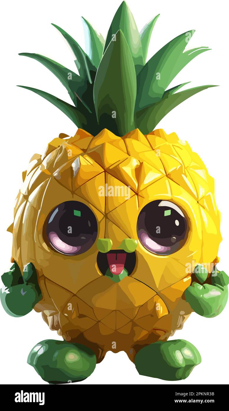 Süße Chibi-Ananas-Smiley-Figur. vektorkunst. Fruchtcharakter. Cartoon-Kunst. Lustige Ananas-Illustration Stock Vektor