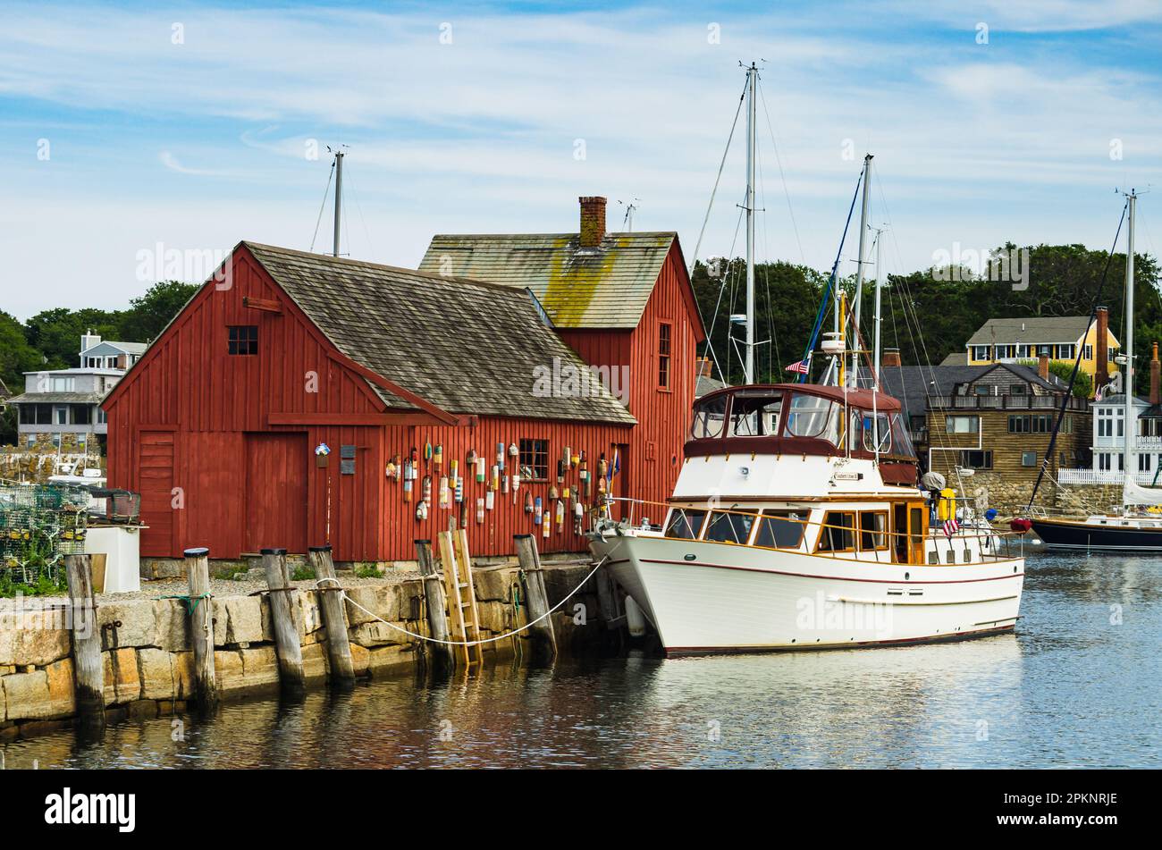 Rockport Harbour mit der berühmten roten Fischerhütte, Massachusetts, USA Stockfoto
