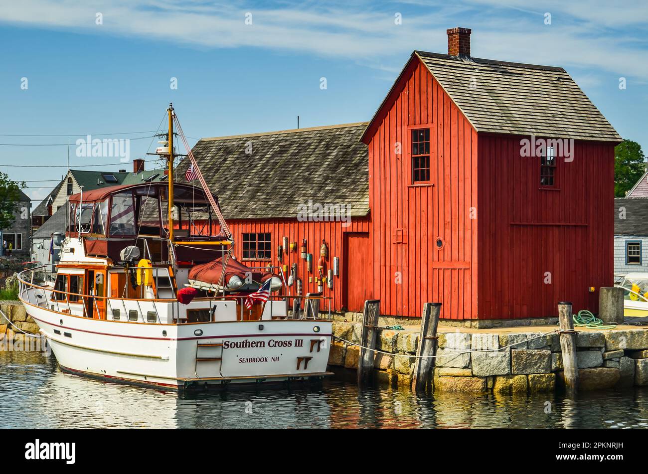 Rockport Harbour mit der berühmten roten Fischerhütte, Massachusetts, USA Stockfoto