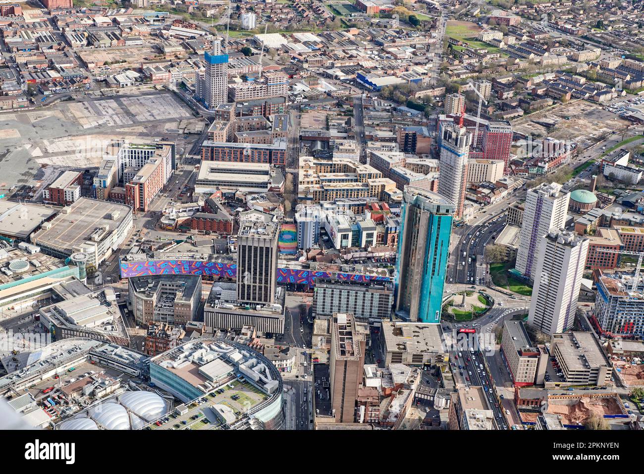 Das Birmingham City Centre, West Midlands, England, Großbritannien aus der Vogelperspektive Stockfoto