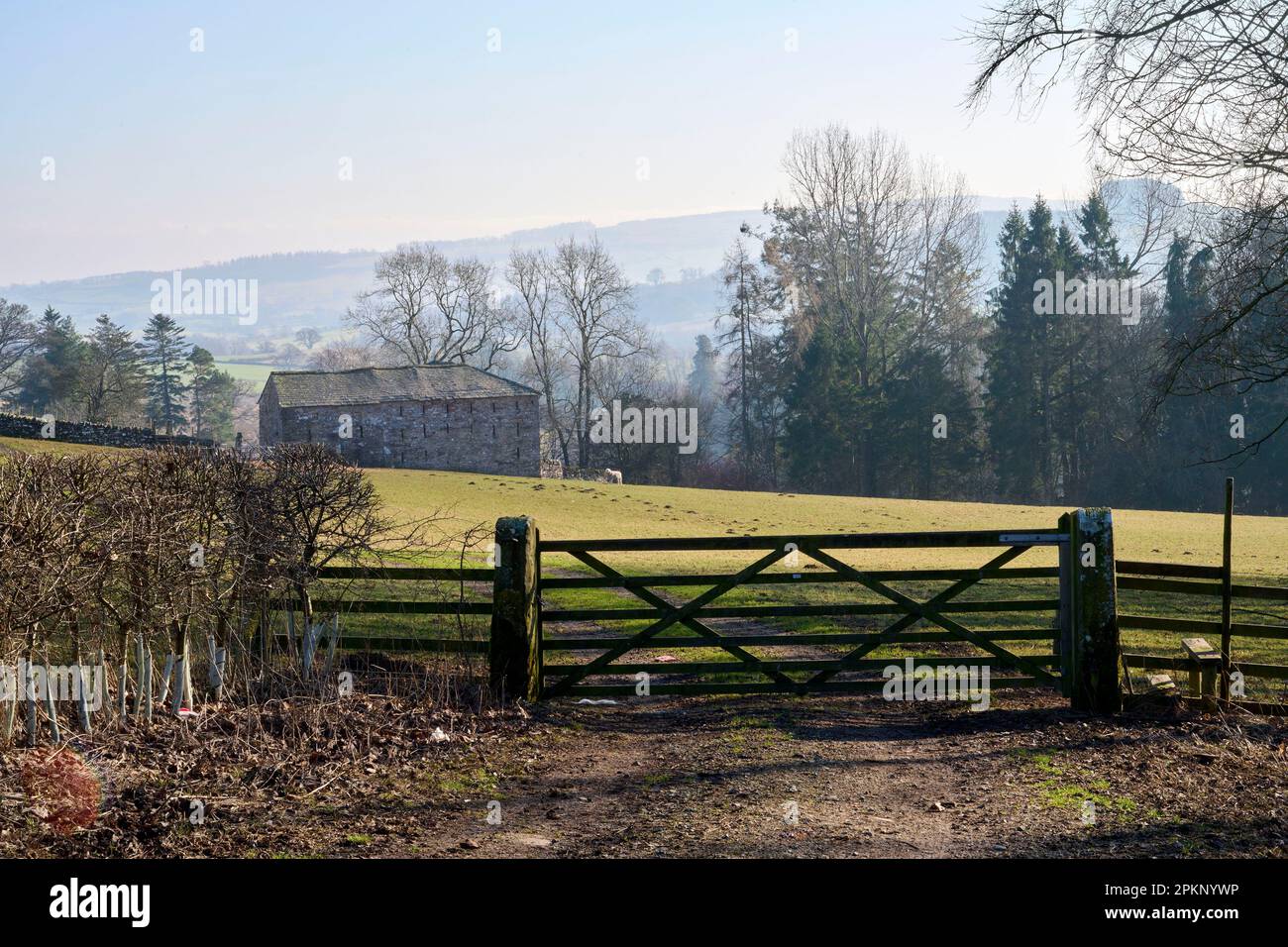 Die sanfte Landschaft des südlichen Seenviertels, nahe Stanton, an der A66, Cumbria, Nordwestengland, UK Stockfoto