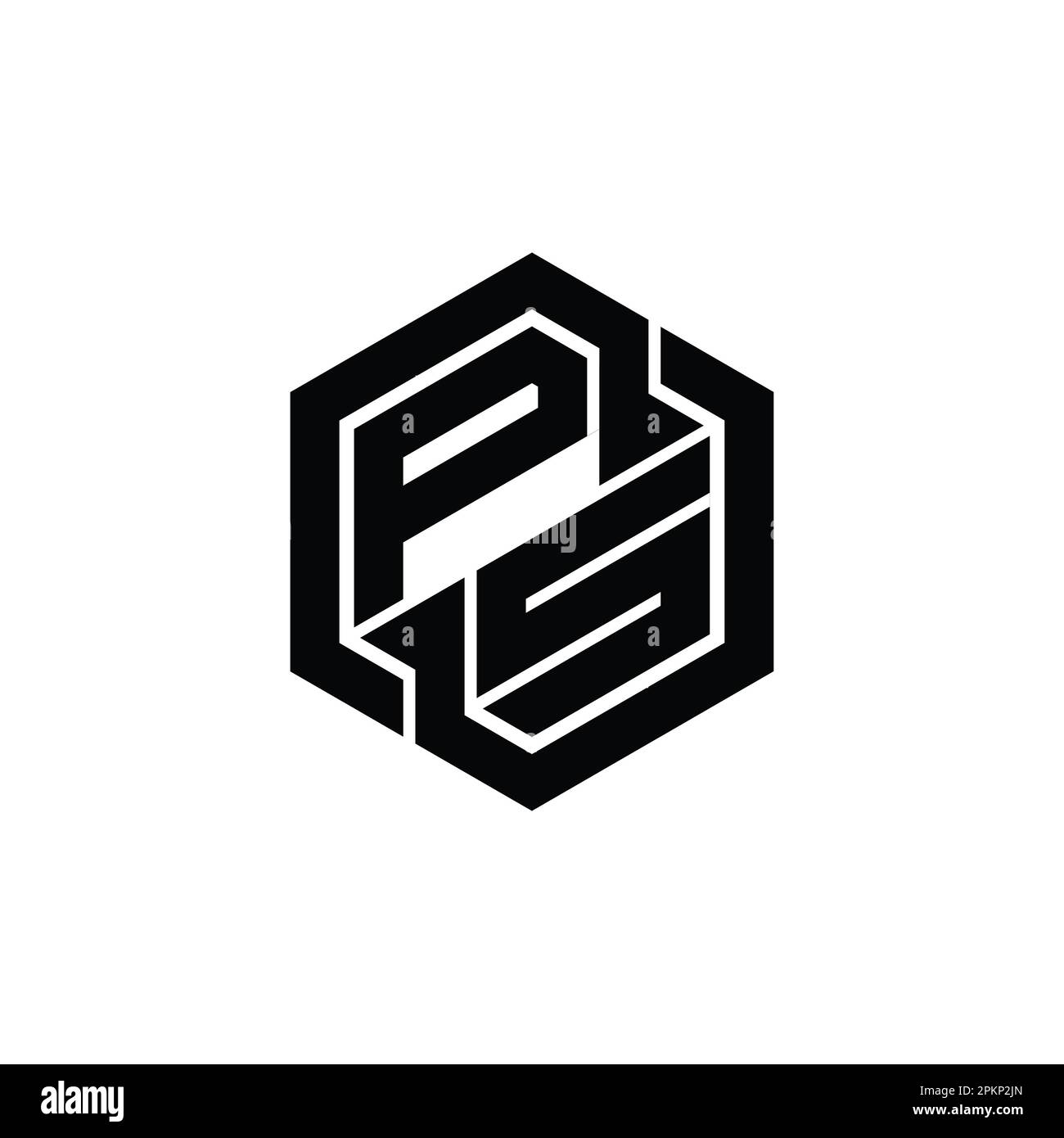 PS-Logo-Monogramm-Gaming mit sechseckiger Designvorlage mit geometrischer Form Stockfoto