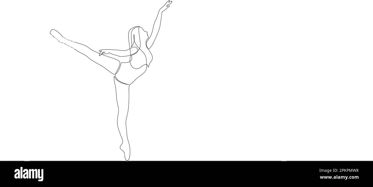 Eine fortlaufende Linienzeichnung einer jungen, anmutigen Balletttänzerin führt einen klassischen Schönheitstanz auf. Ballett-Performance-Konzept. Vektordarstellung Stock Vektor