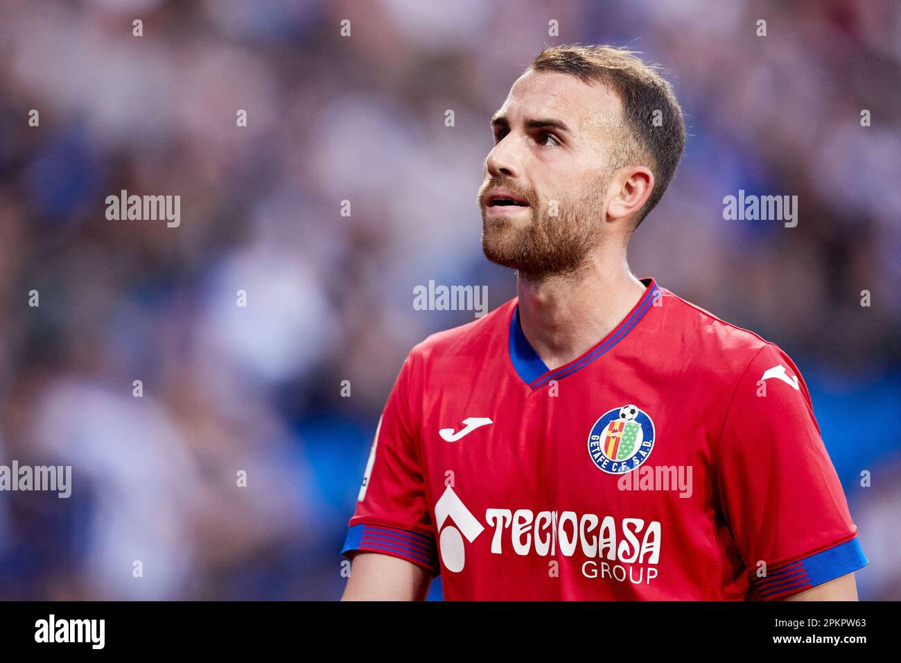 Borja Mayoral von Getafe während des Fußballspiels der spanischen Meisterschaft La Liga zwischen Real Sociedad und Getafe CF am 8. April 2023 in der reale Arena in San Sebastian, Spanien - Foto: Ricardo Larreina/DPPI/LiveMedia Stockfoto