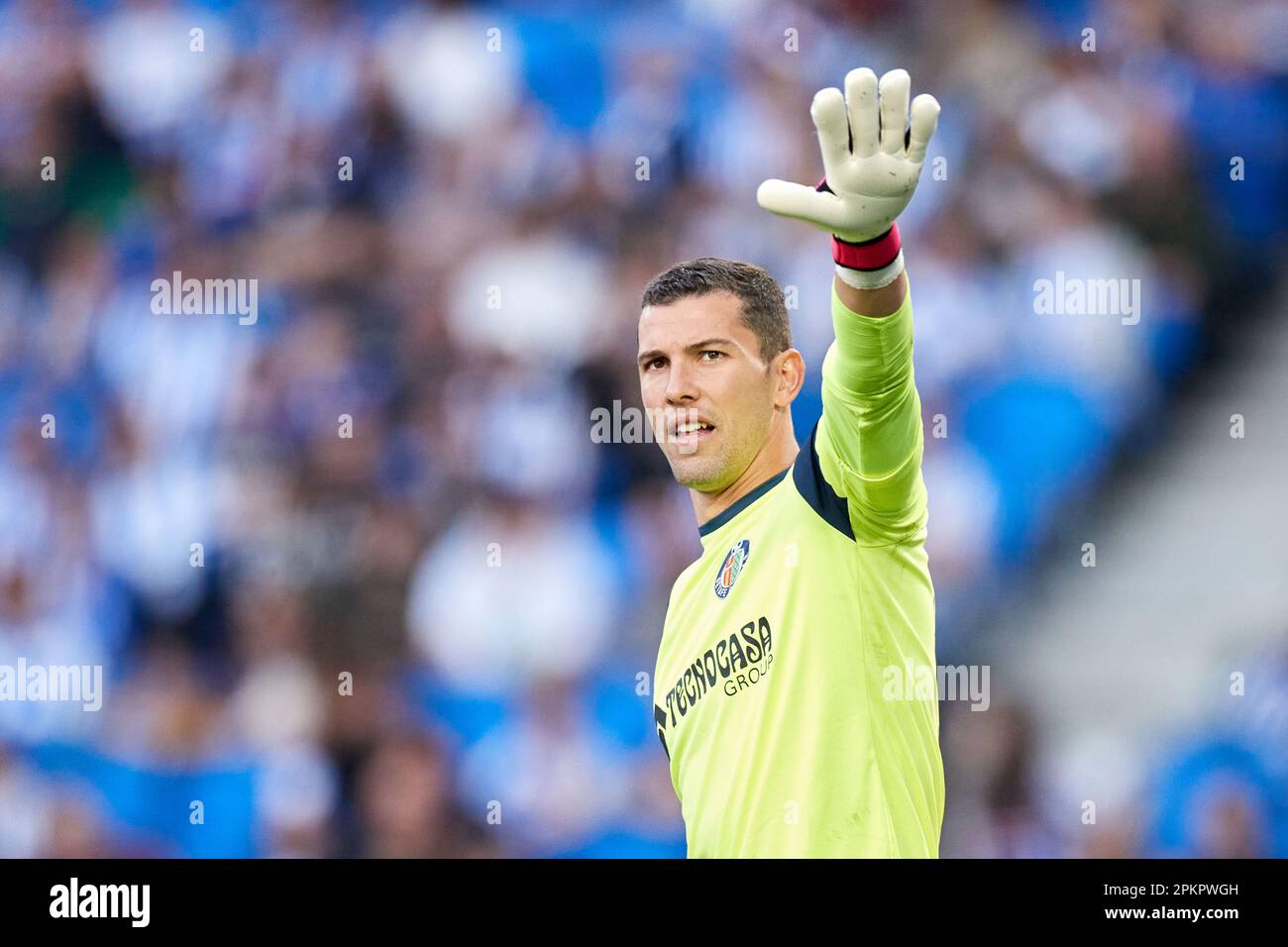 David Soria von Getafe CF während des Fußballspiels der spanischen Meisterschaft La Liga zwischen Real Sociedad und Getafe CF am 8. April 2023 in der reale Arena in San Sebastian, Spanien - Foto: Ricardo Larreina/DPPI/LiveMedia Stockfoto