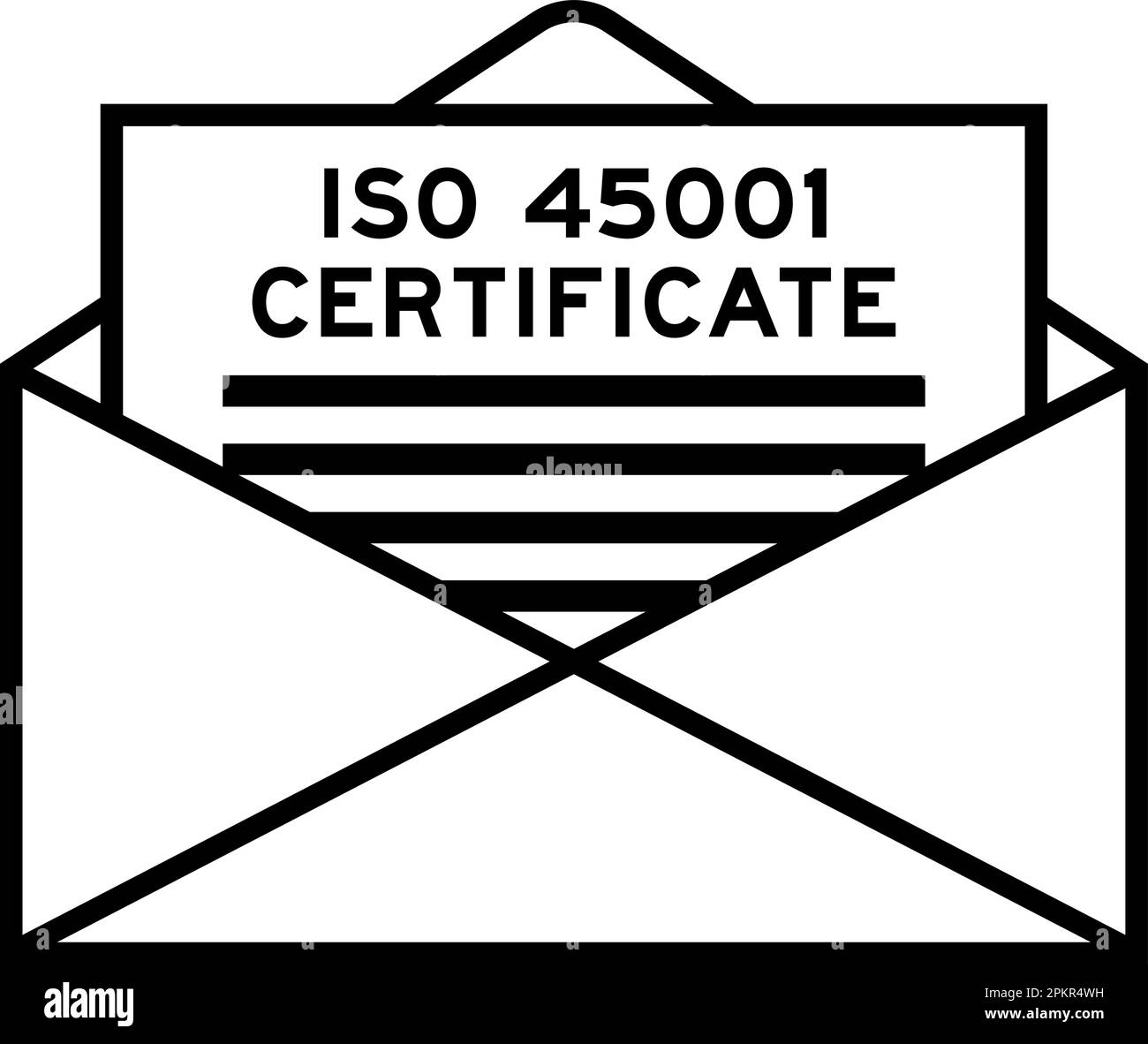 Umschlag und Briefzeichen mit dem Wort „ISO 45001-Zertifikat“ als Überschrift Stock Vektor