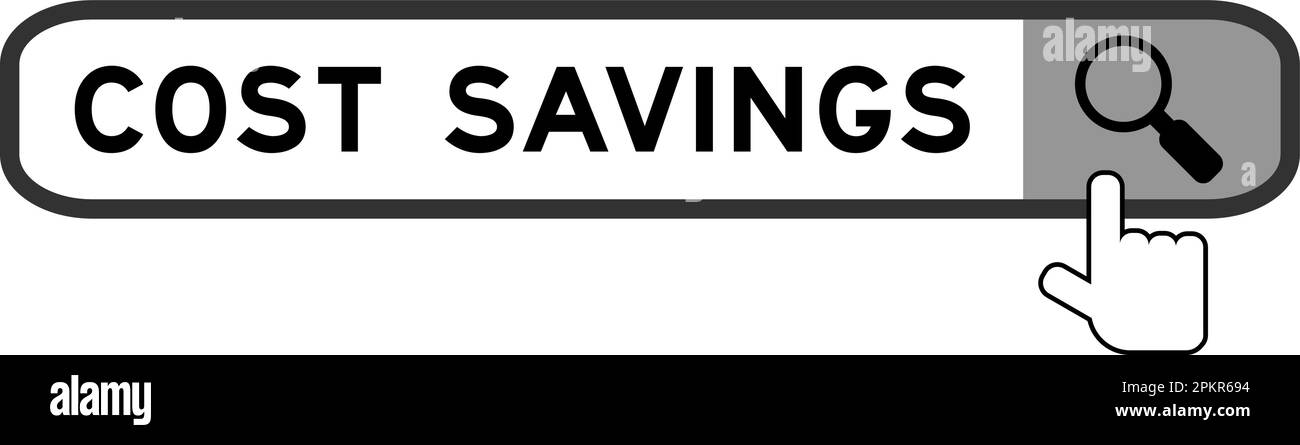 Banner in Word durchsuchen Kosteneinsparungen mit Lupensymbol auf weißem Hintergrund Stock Vektor