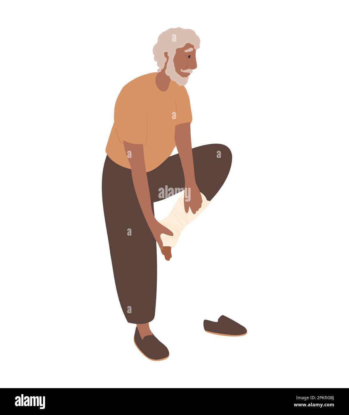 Alter schwarzer verputzter Fuß, gebrochenes Bein in Gips Stock Vektor