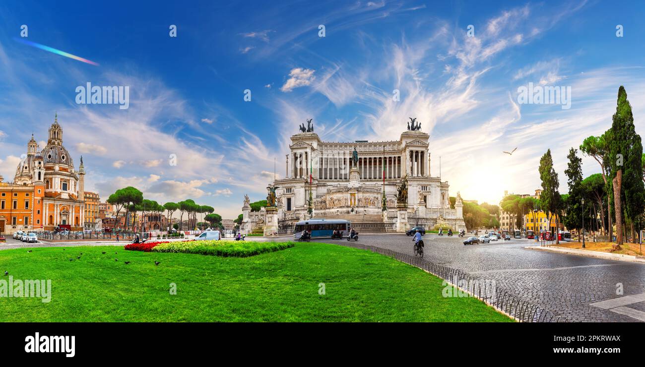 Altar des Vaterlands oder Vittoriano, Panorama vom Venedig Platz, Rom, Italien Stockfoto