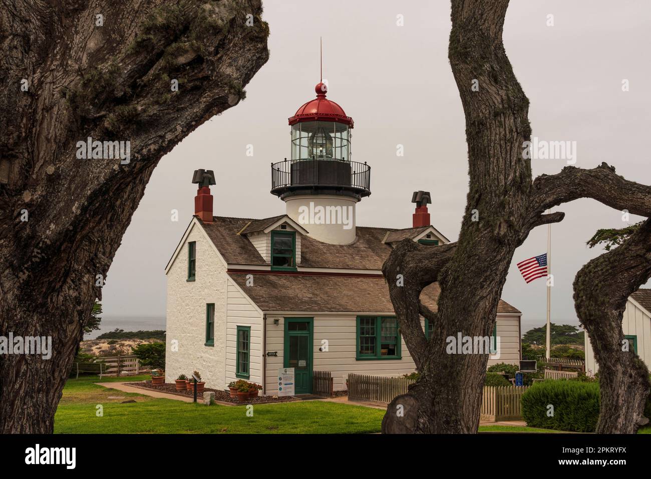 Point Pinos Lighthouse im Pazifik ein Hain, Kalifornien Stockfoto