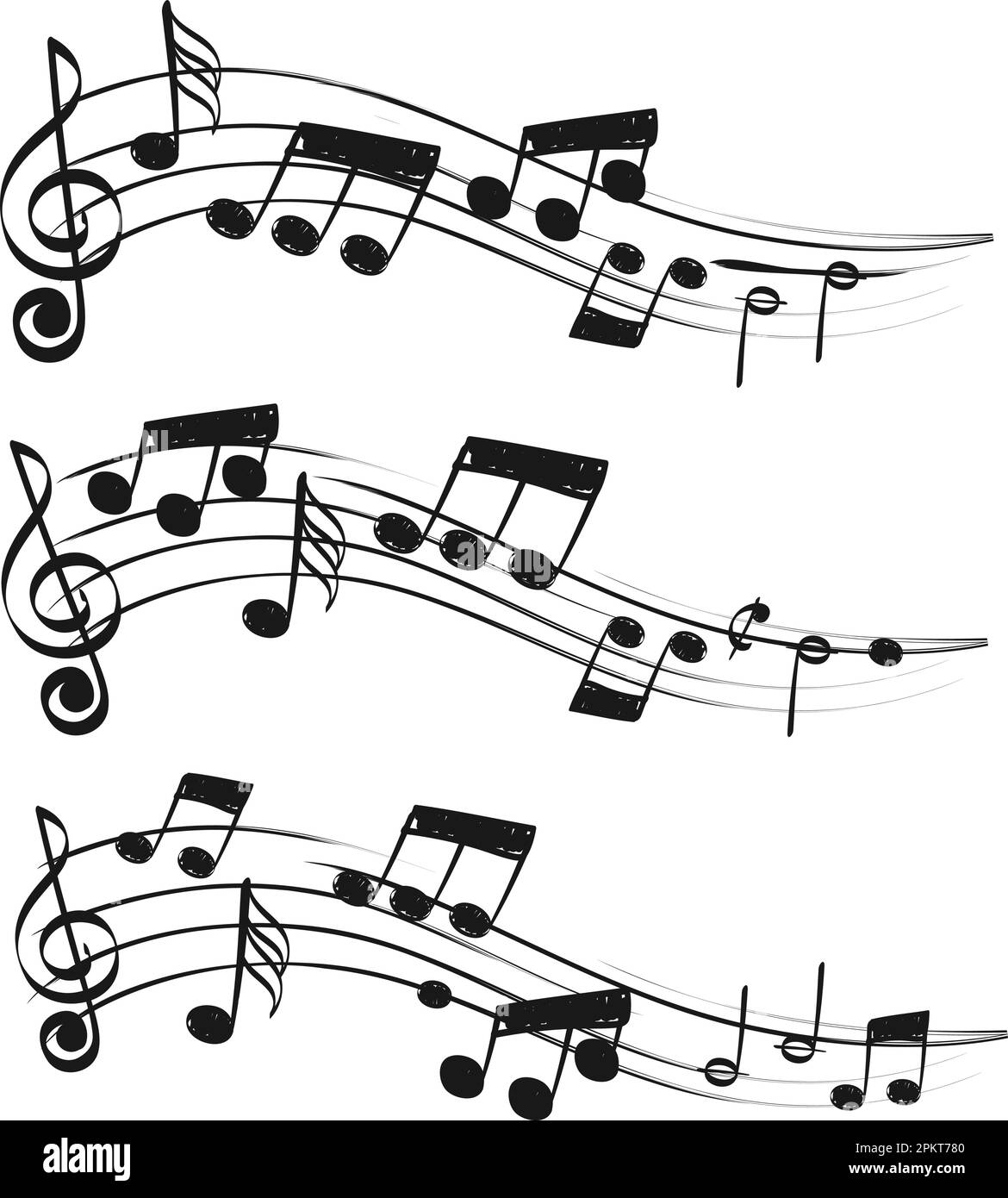 Musikkompositionen. Doodle Tune isolierte Dekorations-Artimagen, Skizzen mit Noten, musikalische Lieder, die auf Weiß singen Stock Vektor