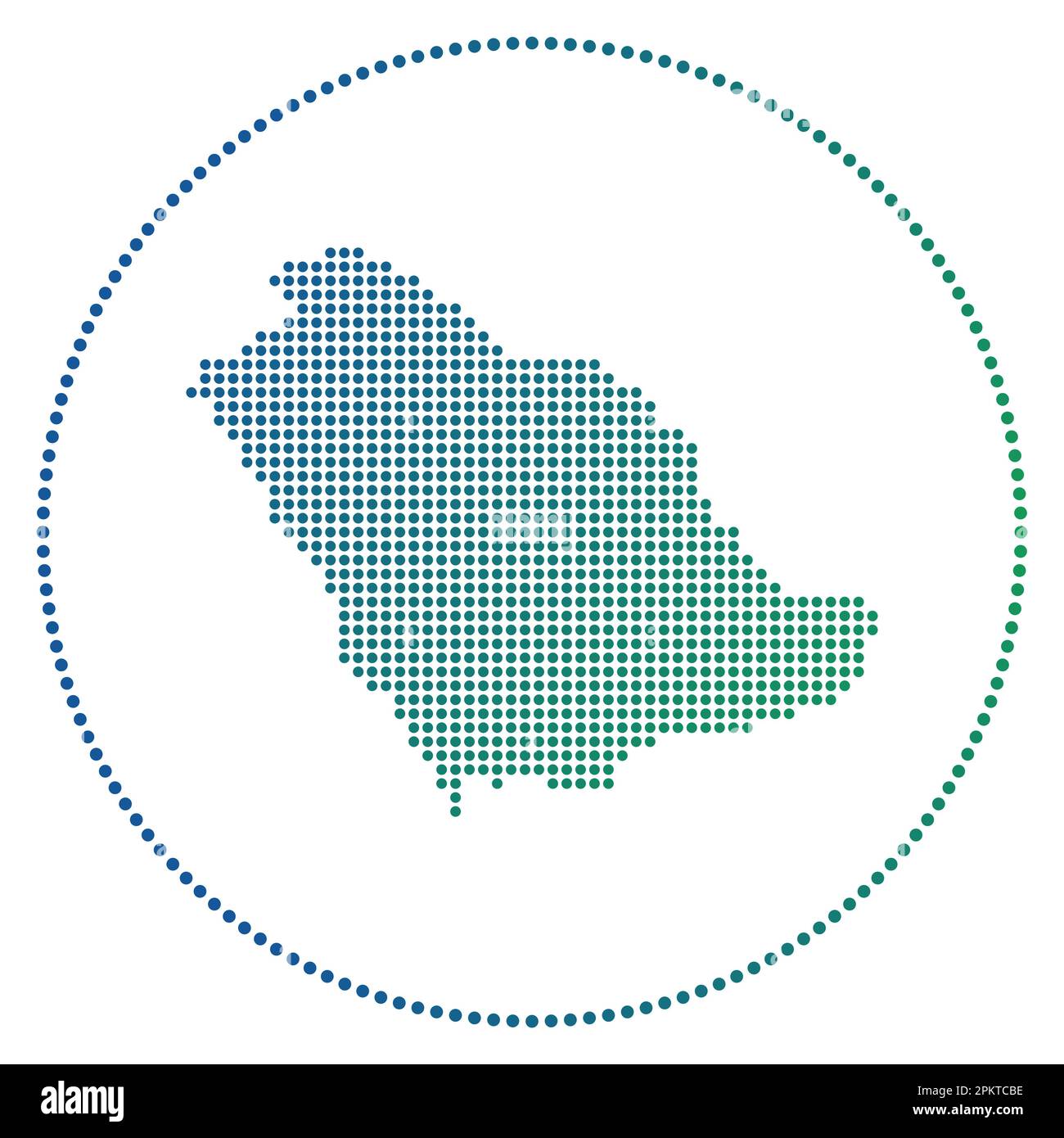 Digitales Badge für Saudi-Arabien. Gepunktete Karte Saudi-Arabiens im Kreis. Technisches Symbol des Landes mit abgestuften Punkten. Klassische Vektordarstellung. Stock Vektor