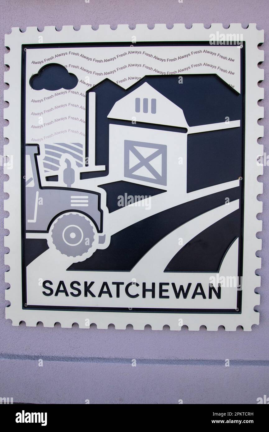 Saskatchewan Stempelschild bei Tim Horton's in Moosomin, Saskatchewan, Kanada Stockfoto