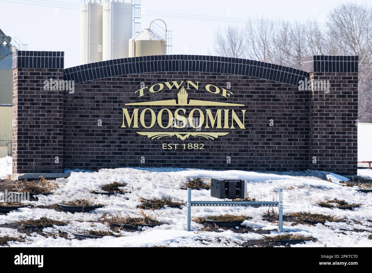 Willkommen beim Moosomin-Schild in Moosomin, Saskatchewan, Kanada Stockfoto