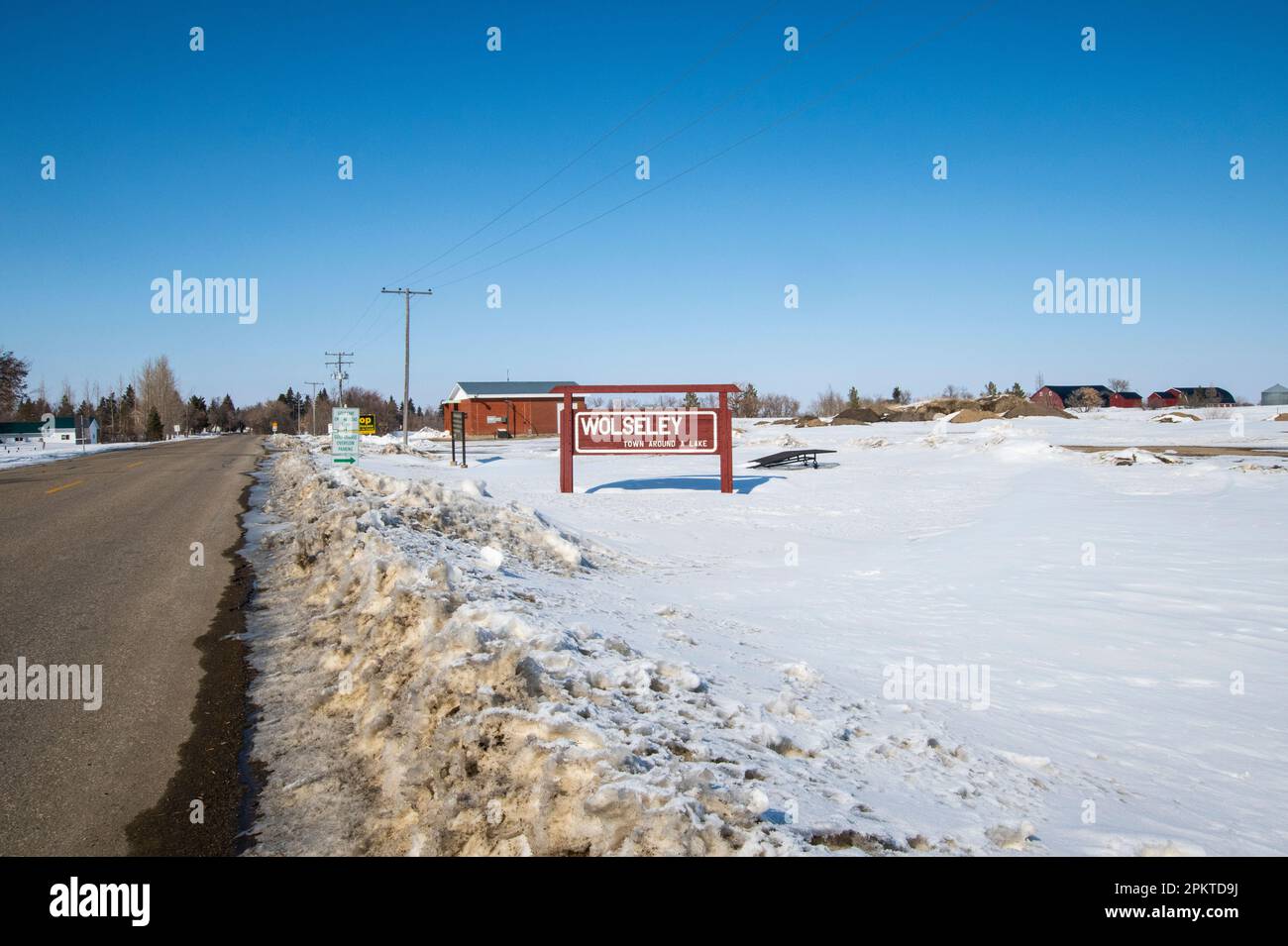 Willkommen beim Wolseley-Schild in Wolseley, Saskatchewan, Kanada Stockfoto