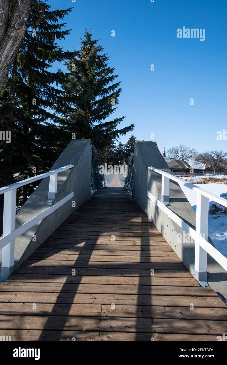 Wolseley Swinging Bridge in Wolseley, Saskatchewan, Kanada Stockfoto