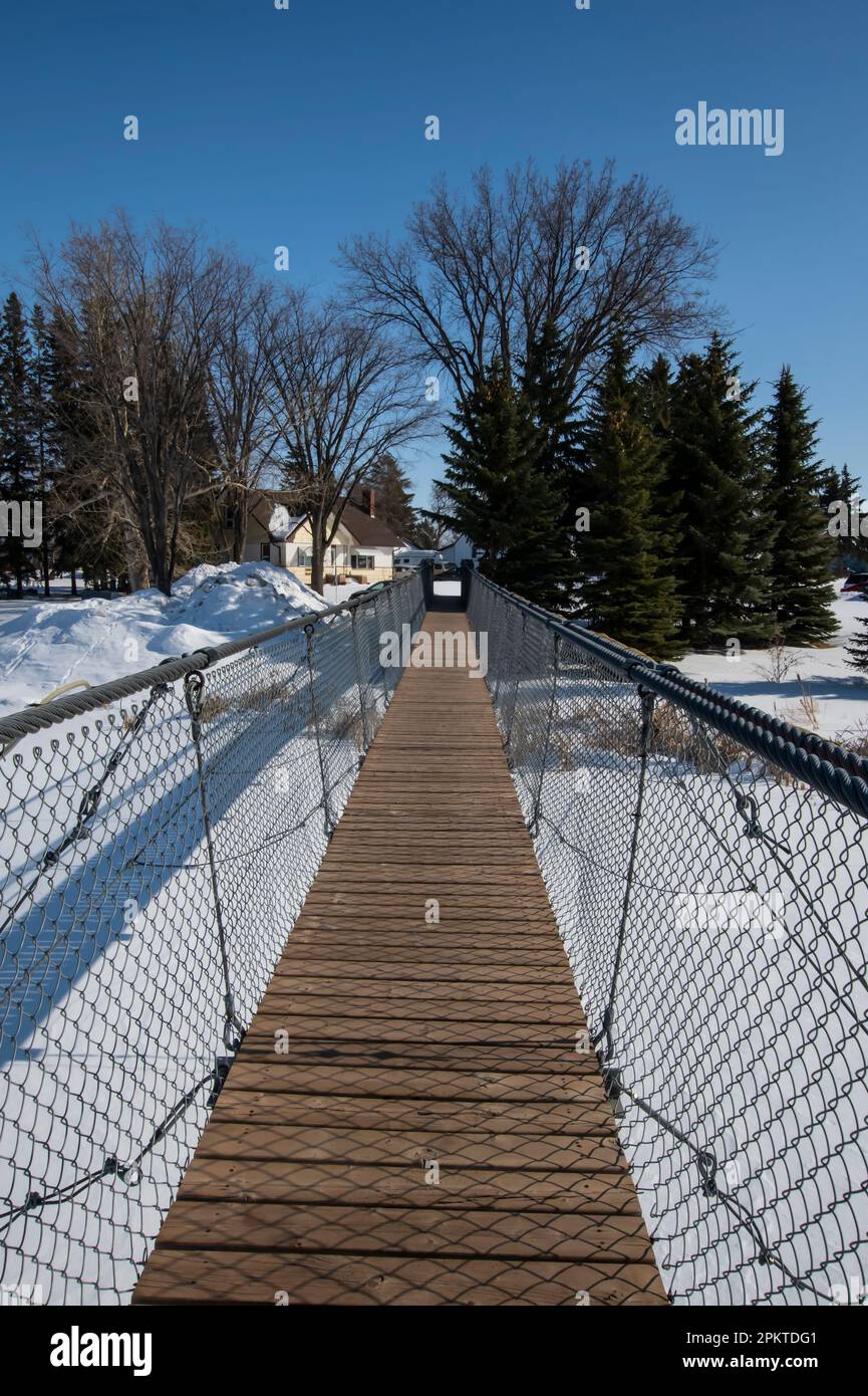 Wolseley Swinging Bridge in Wolseley, Saskatchewan, Kanada Stockfoto