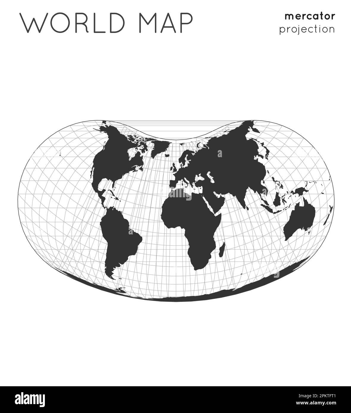 Weltkarte. Globus in Mollweide-Projektion, mit Gitterlinien-Stil. Moderne Vektorillustration. Stock Vektor