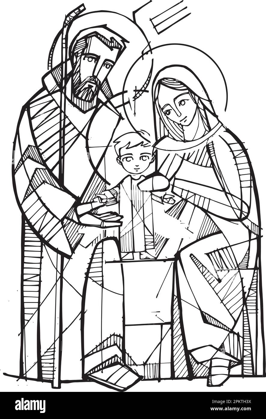 Handgezeichnete Vektorzeichnung oder Zeichnung der Heiligen Familie Stock Vektor
