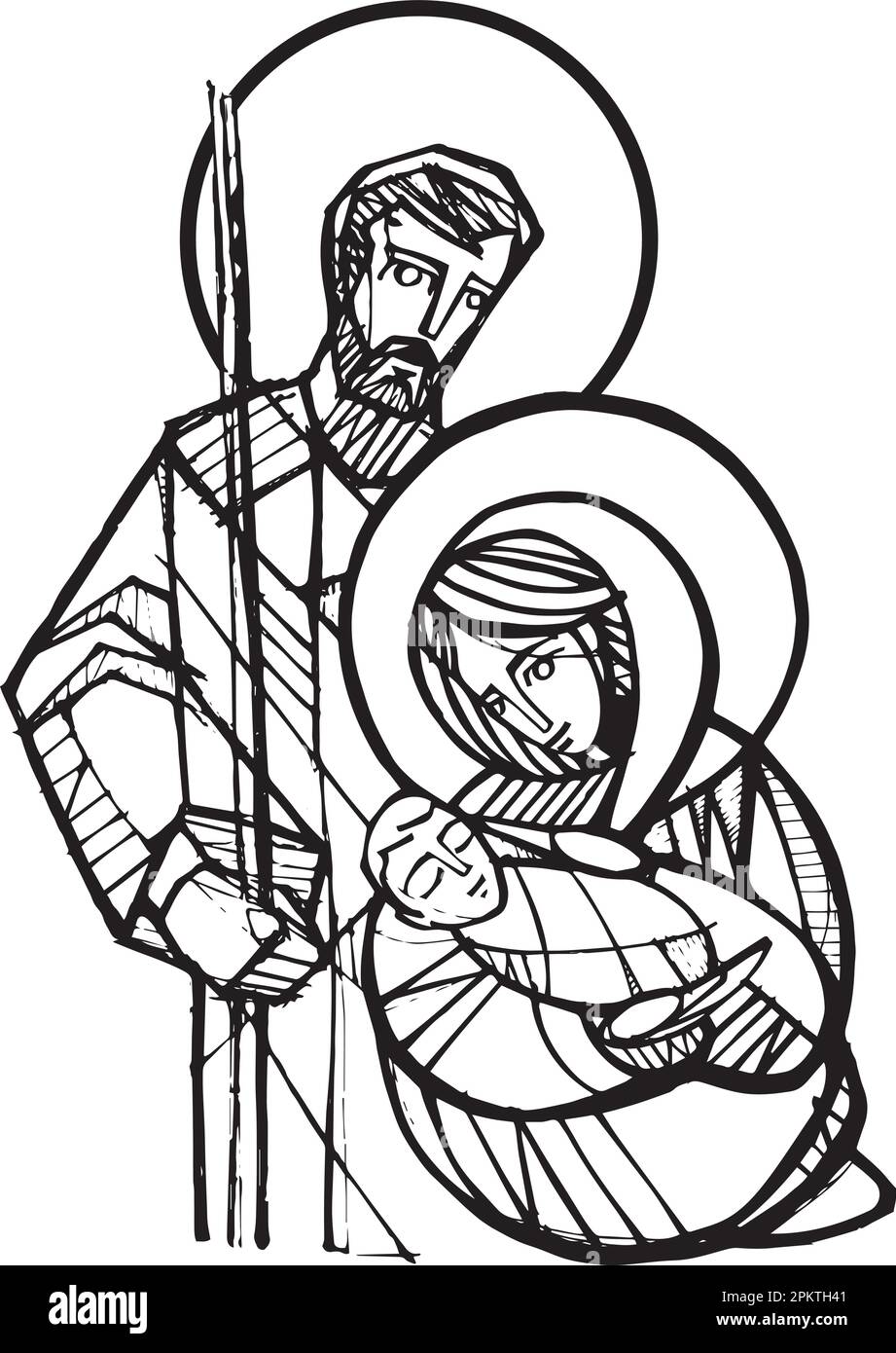 Handgezeichnete Vektorzeichnung oder Zeichnung der Heiligen Familie Stock Vektor