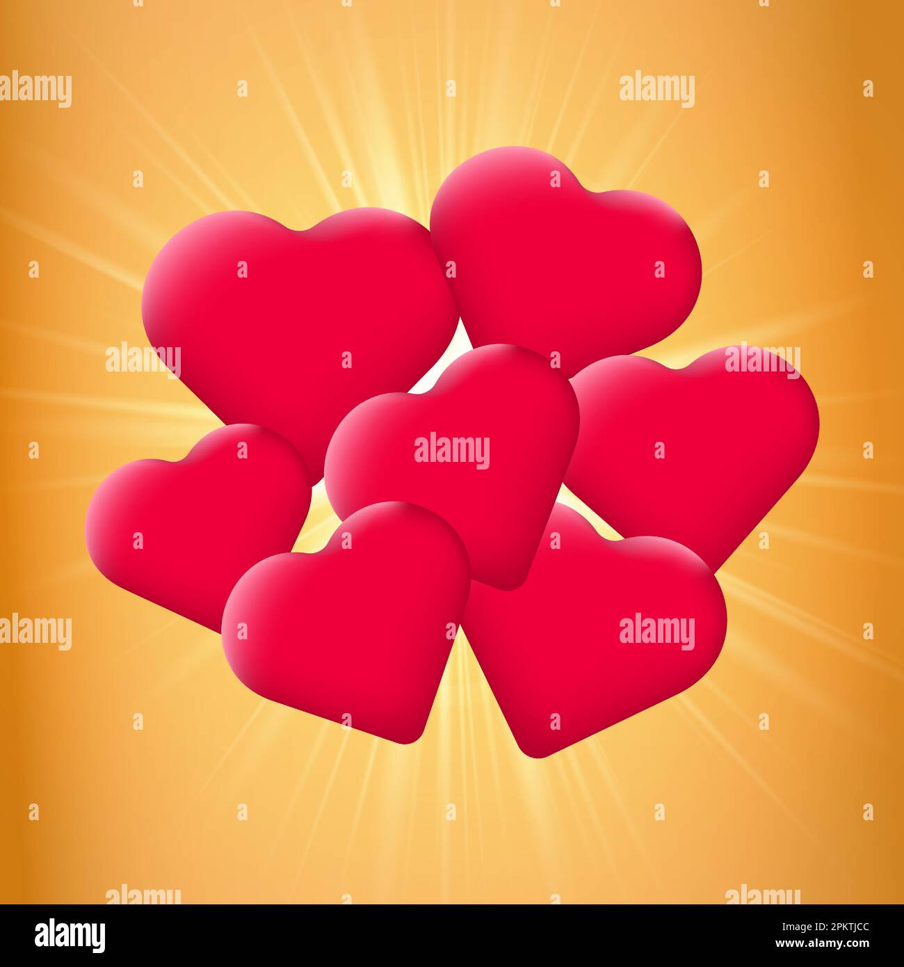 Rosa Herzen auf glänzendem Hintergrund. Süße, helle Glückwunschkarte mit Herzen für einen Geburtstag, eine Hochzeitseinladung oder einen anderen Urlaub. Vektor illustr Stock Vektor