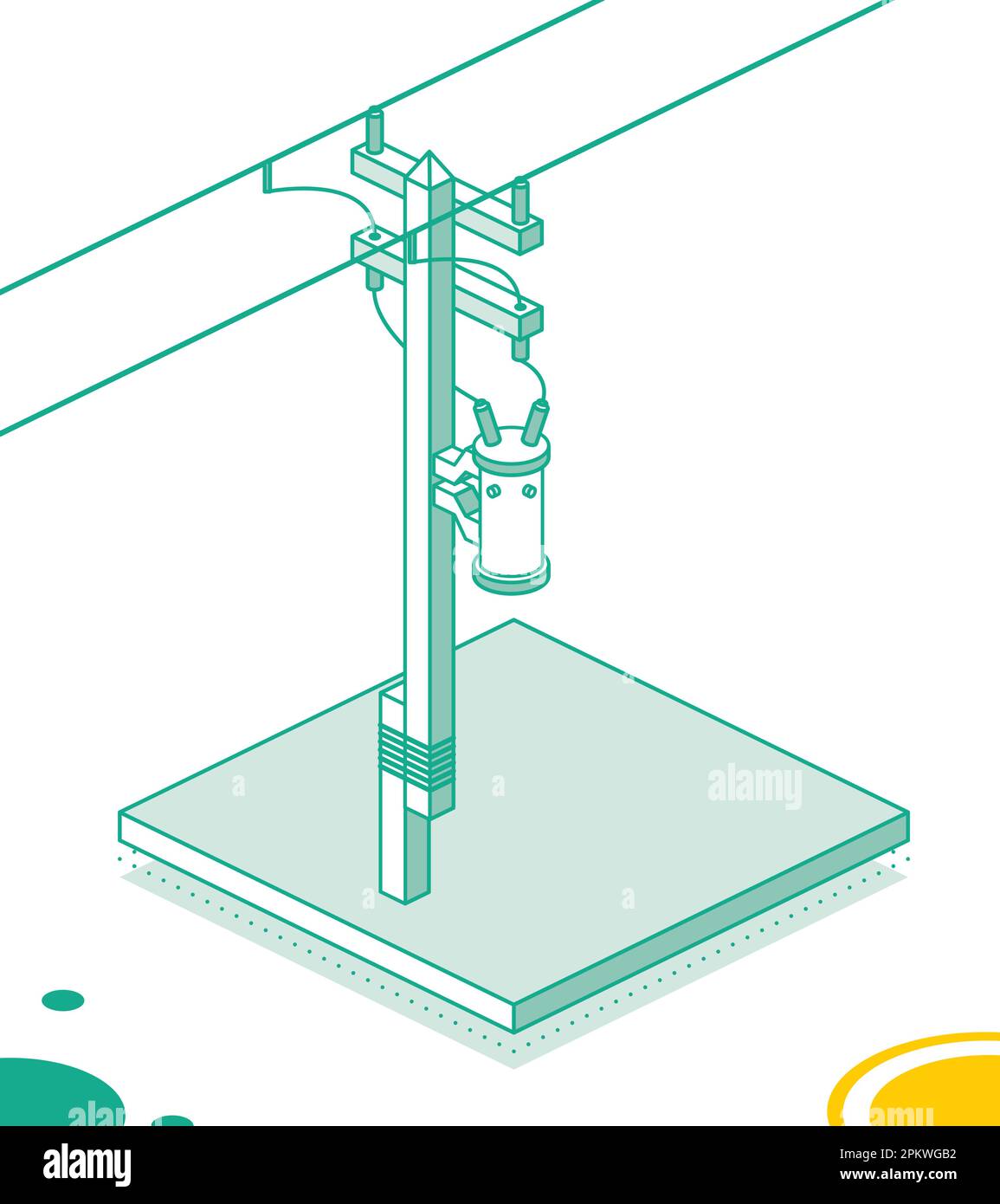 Isometrischer Elektrischer Pol Zur Unterstützung Von Hochspannungsleitungen. Elektrischer Transformator auf Pylon. Vektordarstellung. Konturkonzept isoliert auf weißem Hintergrund Stock Vektor