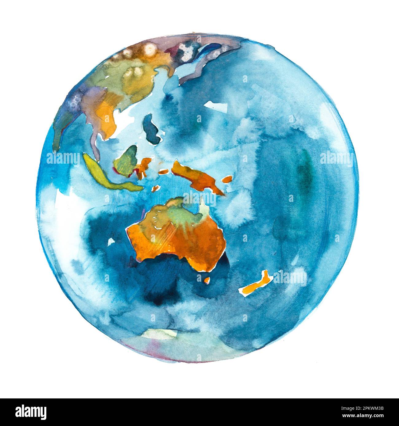 Australien auf der ganzen Welt. Der Erdplanet. Aquarell. Stockfoto