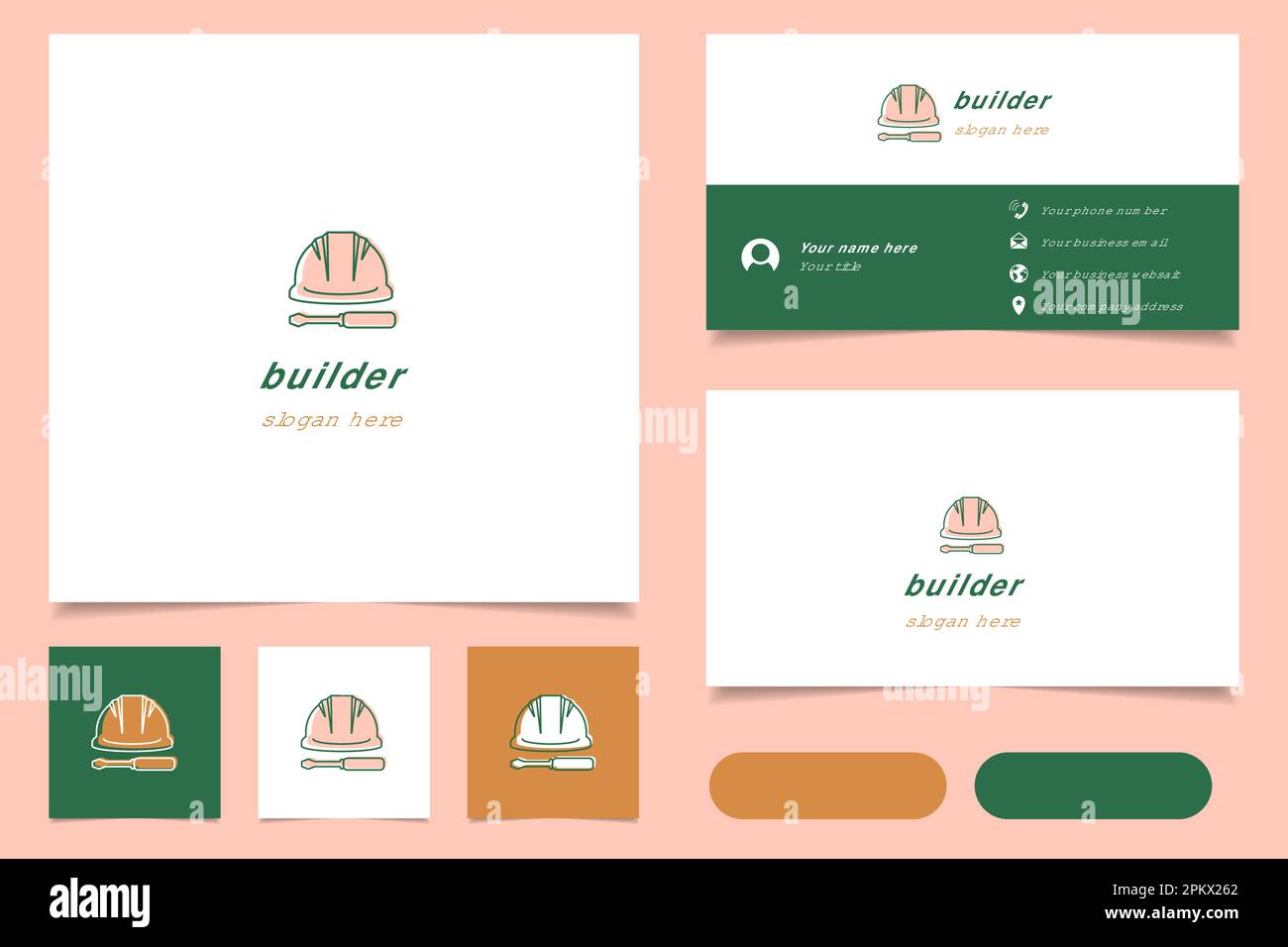 Design mit Builder-Logo und editierbarem Slogan. Vorlage für Visitenkarten- und Branding-Bücher. Stock Vektor