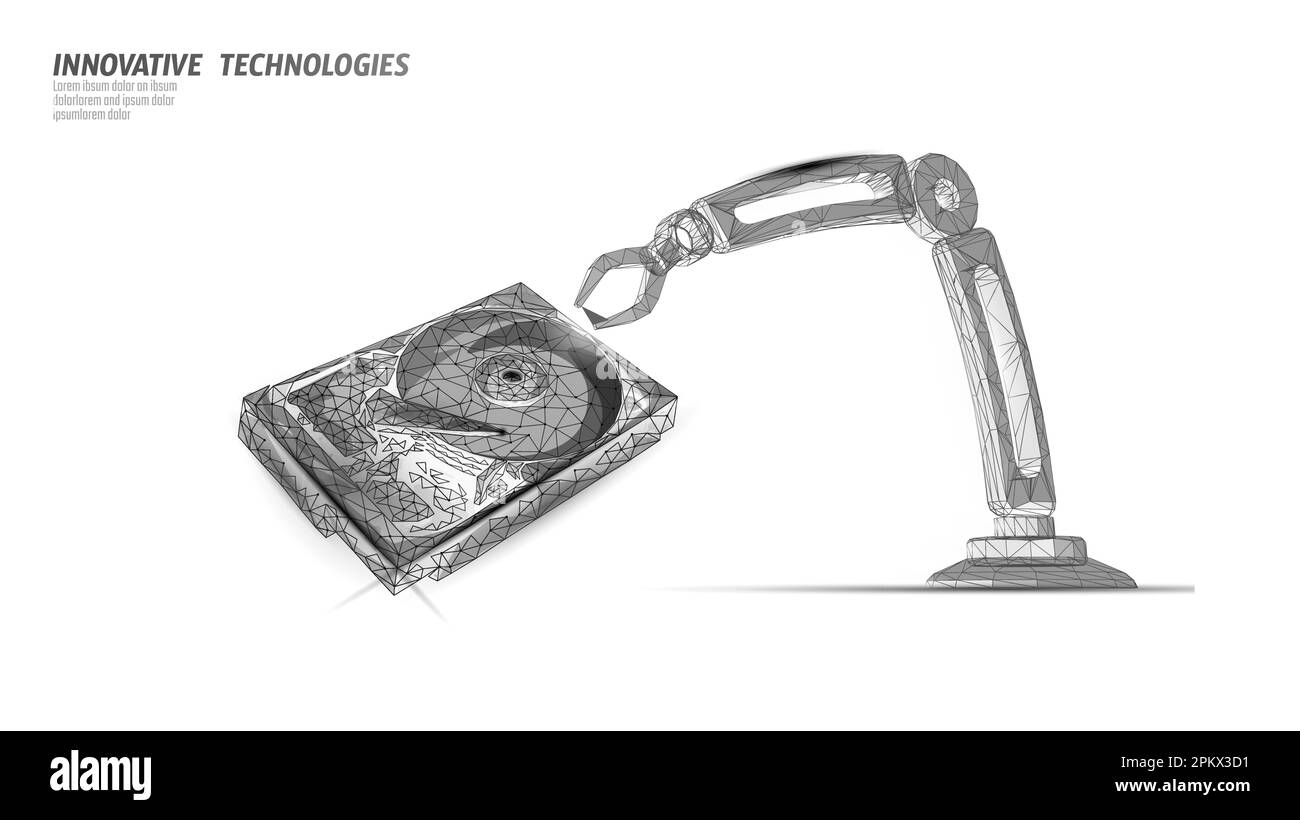 Festplattendateihardware der Festplatte. 3D Computervektordarstellung für Low Poly Information Storage Record System IT-Technologie Stock Vektor