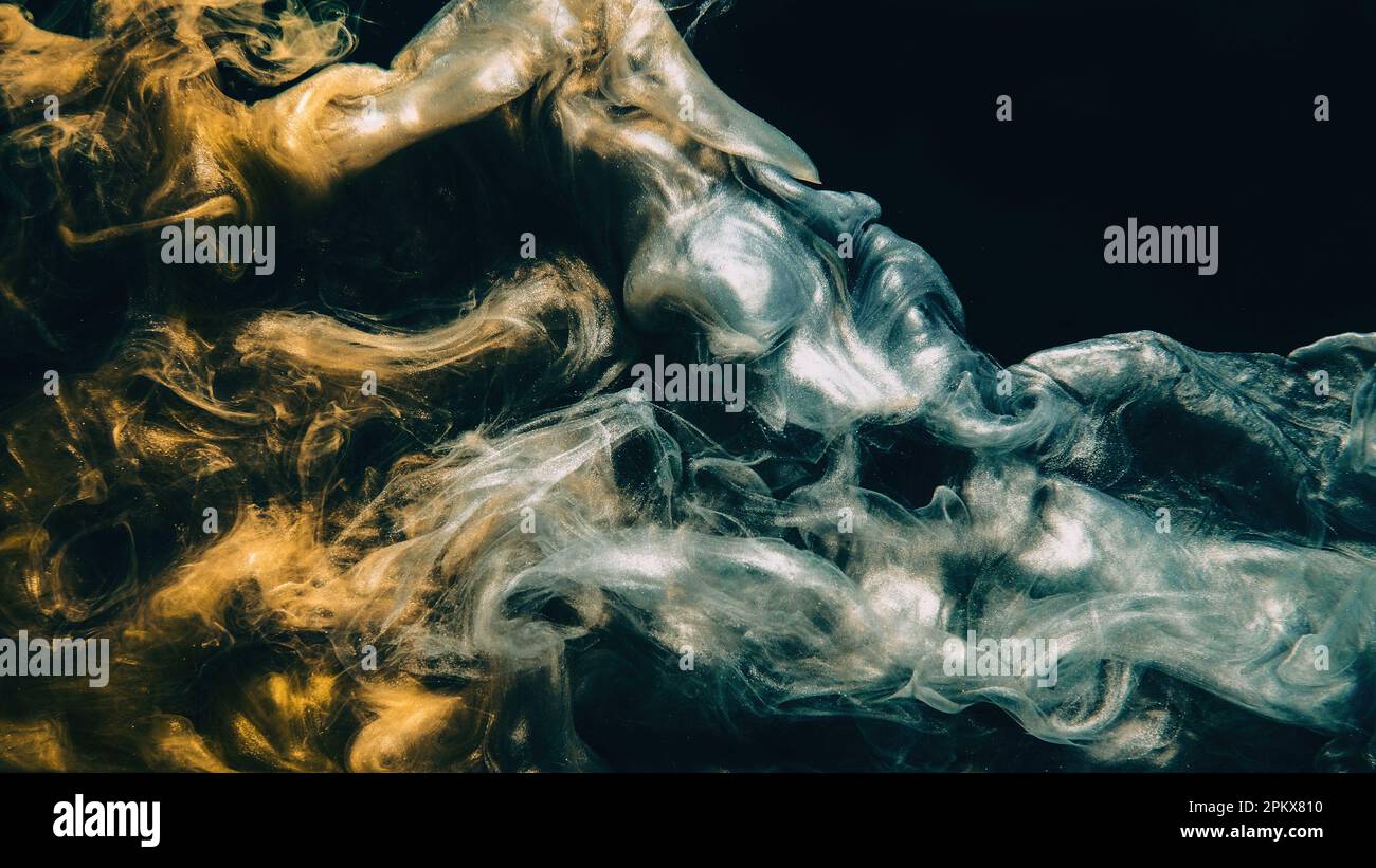 Farbe Rauchtinte Wasserfarbe Tropfen Gold Silber Flüssigkeit Stockfoto