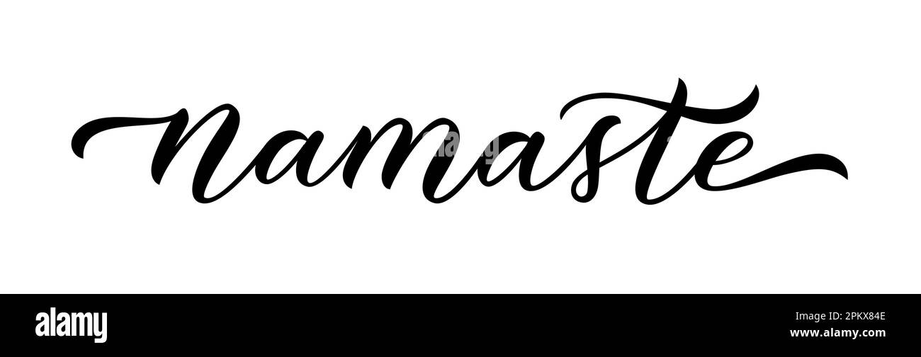 NAMASTE-Text. Ein respektvoller indischer Gruß, der bei einem Namaskar ausgesprochen wurde. Inspiration Meditation Zitat. Pinsel-Kalligraphie-Namenswort. Design-Druck für t Stock Vektor NAMASTE-Text. Ein respektvoller indischer Gruß, der bei einem Namaskar ausgesprochen wurde. Inspiration Meditation Zitat. Pinsel-Kalligraphie-Namenswort. Design-Druck für t Stock Vektor