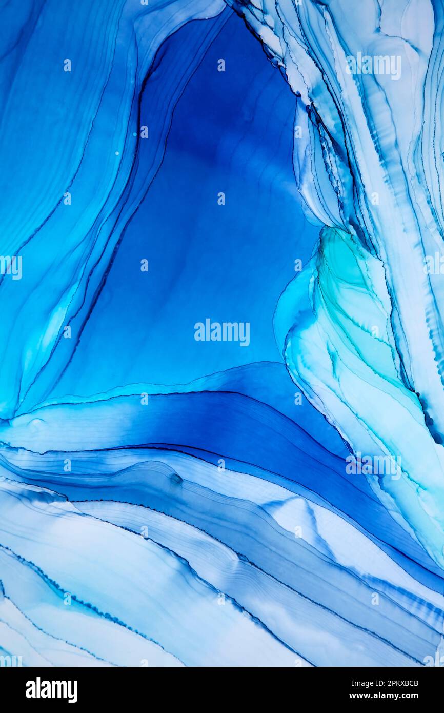 Abstrakter Alkoholtinte-Kunstzeichenhintergrund in blauen Farben Stockfoto