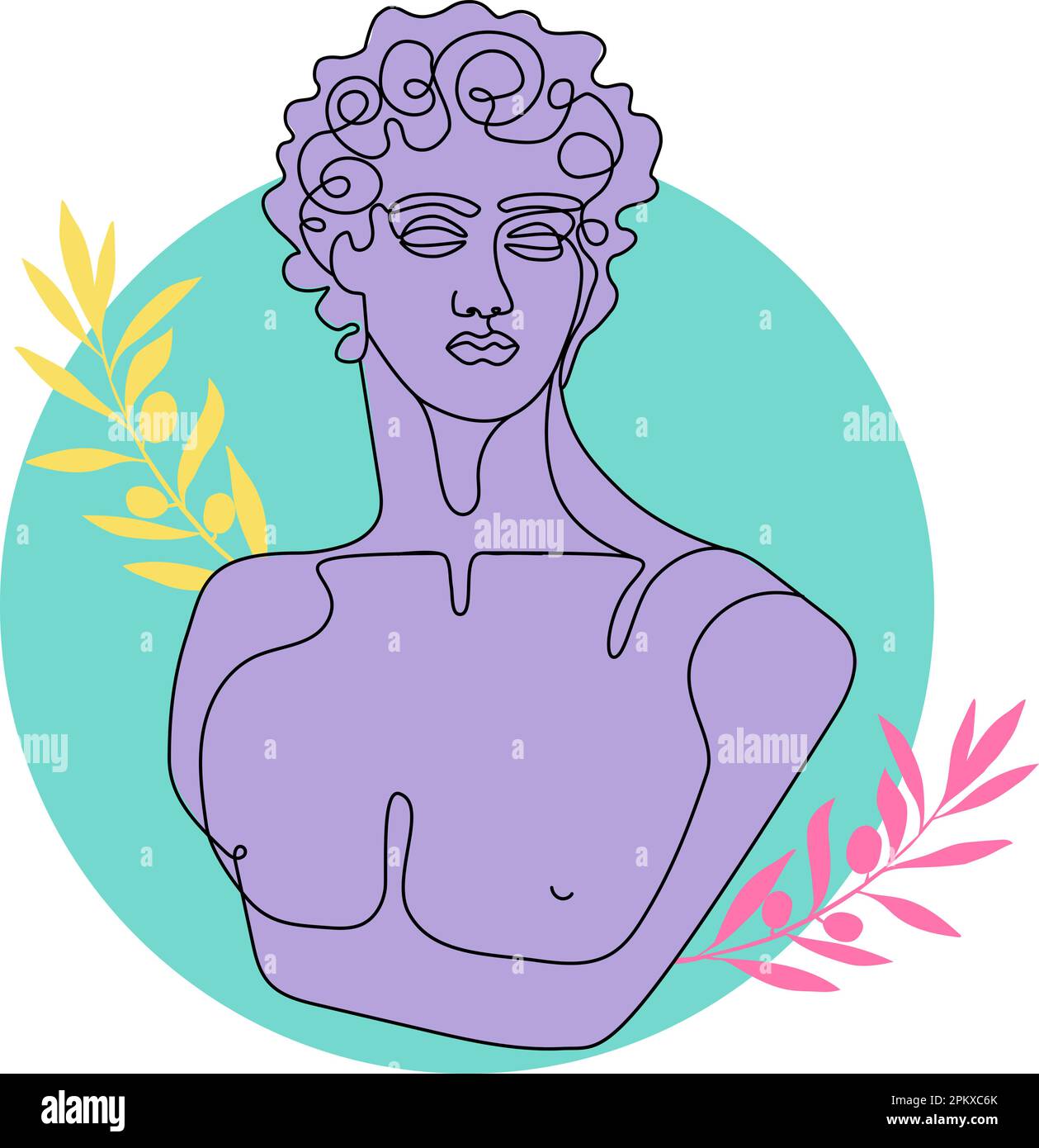 Farbenfrohe, einzeilige Illustration einer antiken David-Statue Stock Vektor