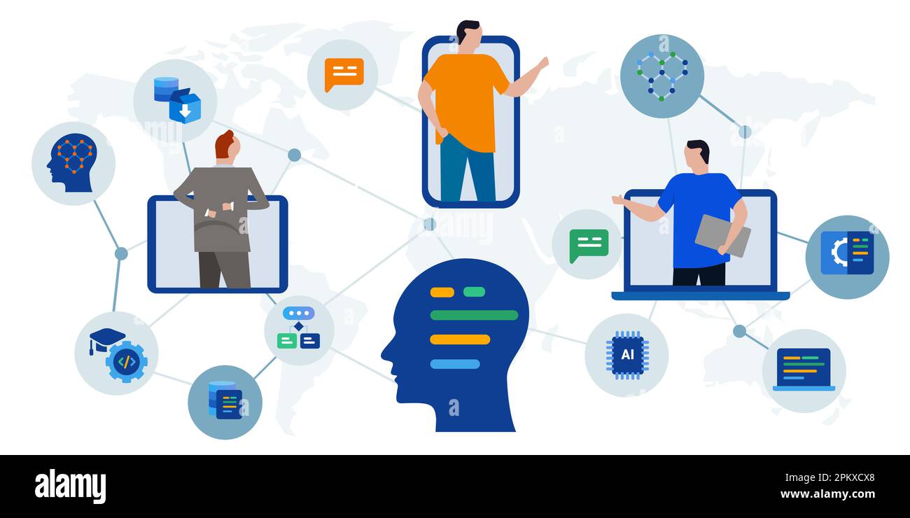 Vernetzte Menschen Intelligenz künstliche Intelligenz zukünftige menschliche Codes Symboldarstellung Stock Vektor