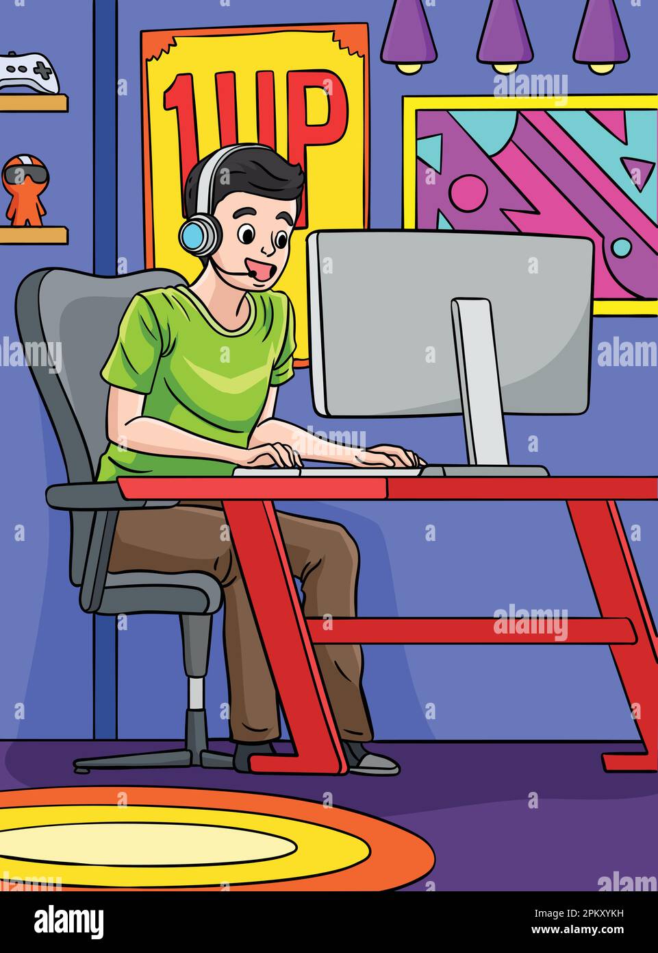 Professionelle Gamer-Cartoon-Illustration In Farbe Stock Vektor