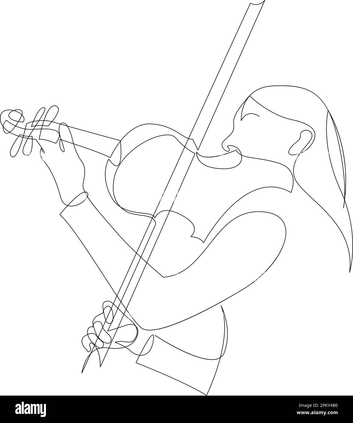 Violinist eine Vektordarstellung für fortlaufende Strichgrafiken. Ein Mädchen, das Geige spielt, isoliert auf weißem Hintergrund Stock Vektor