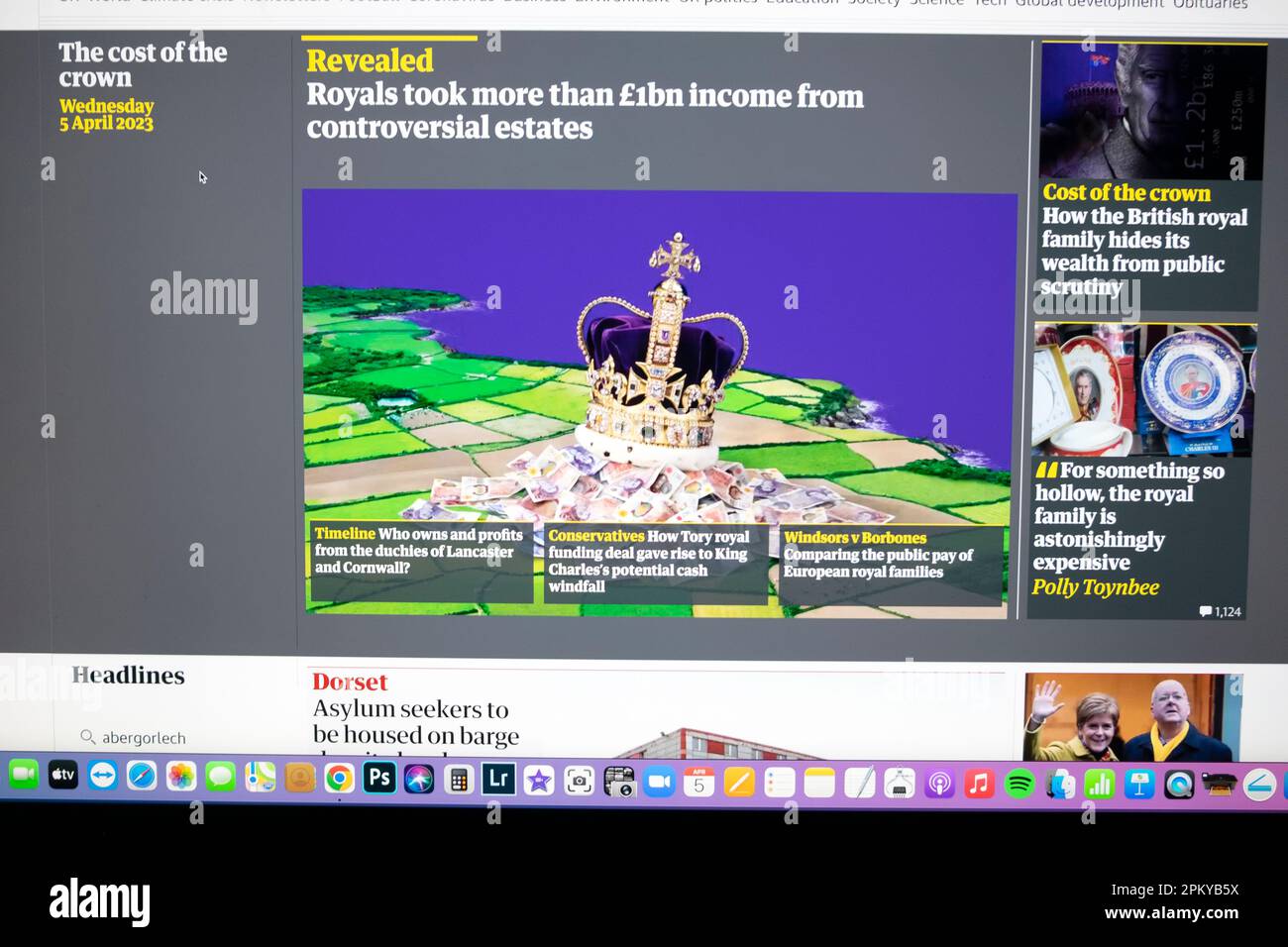 Britische „Royals take more than 1bn income from kontroverse Assates“ The Cost of the Crown“ Website Guardian, 5. April 2023 London UK Stockfoto