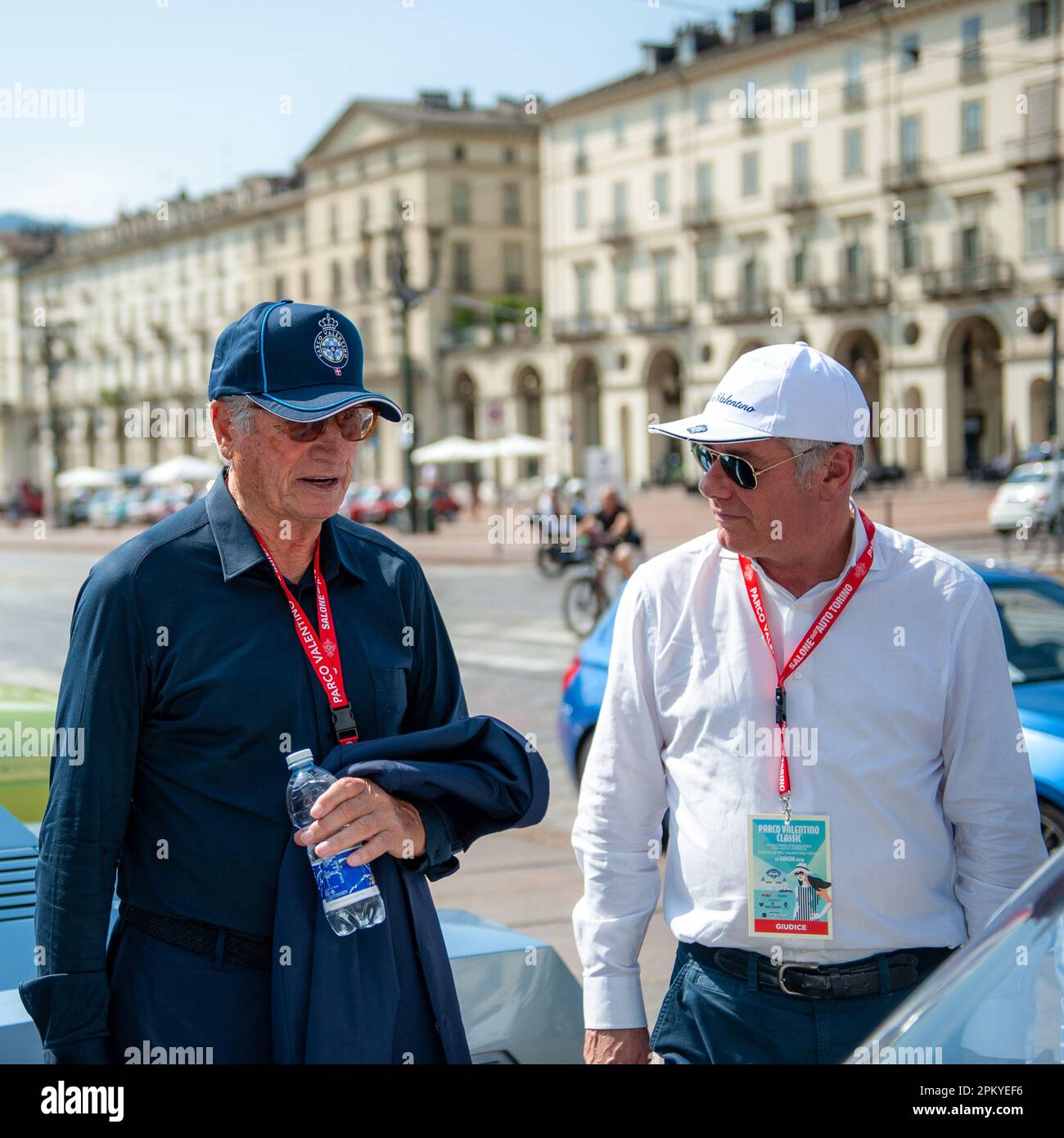 06/22/2019 Turin (Italien) Giorgetto Giugiaro und Paolo Pininfina anlässlich eines Eleganz-Wettbewerbs für Oldtimer Stockfoto