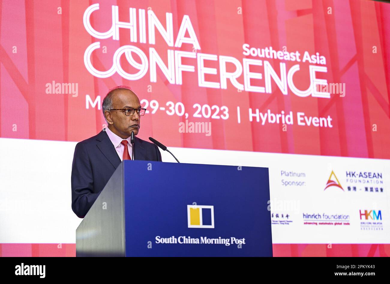 SingaporeHH Minister für Inneres und Recht K Shanmugam spricht am 29. März 2023 in Singapur auf der SCMPHH China Conference: Southeast Asia 2023. Foto: SCMP-Bild Stockfoto