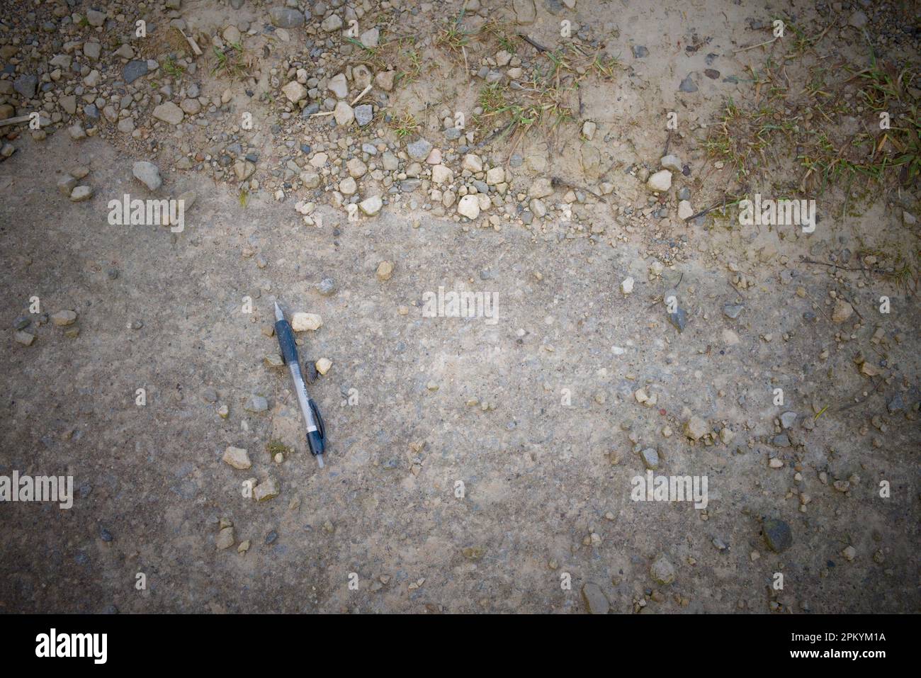 Verlorener Kugelschreiber auf einem Stück Ödland Stockfoto