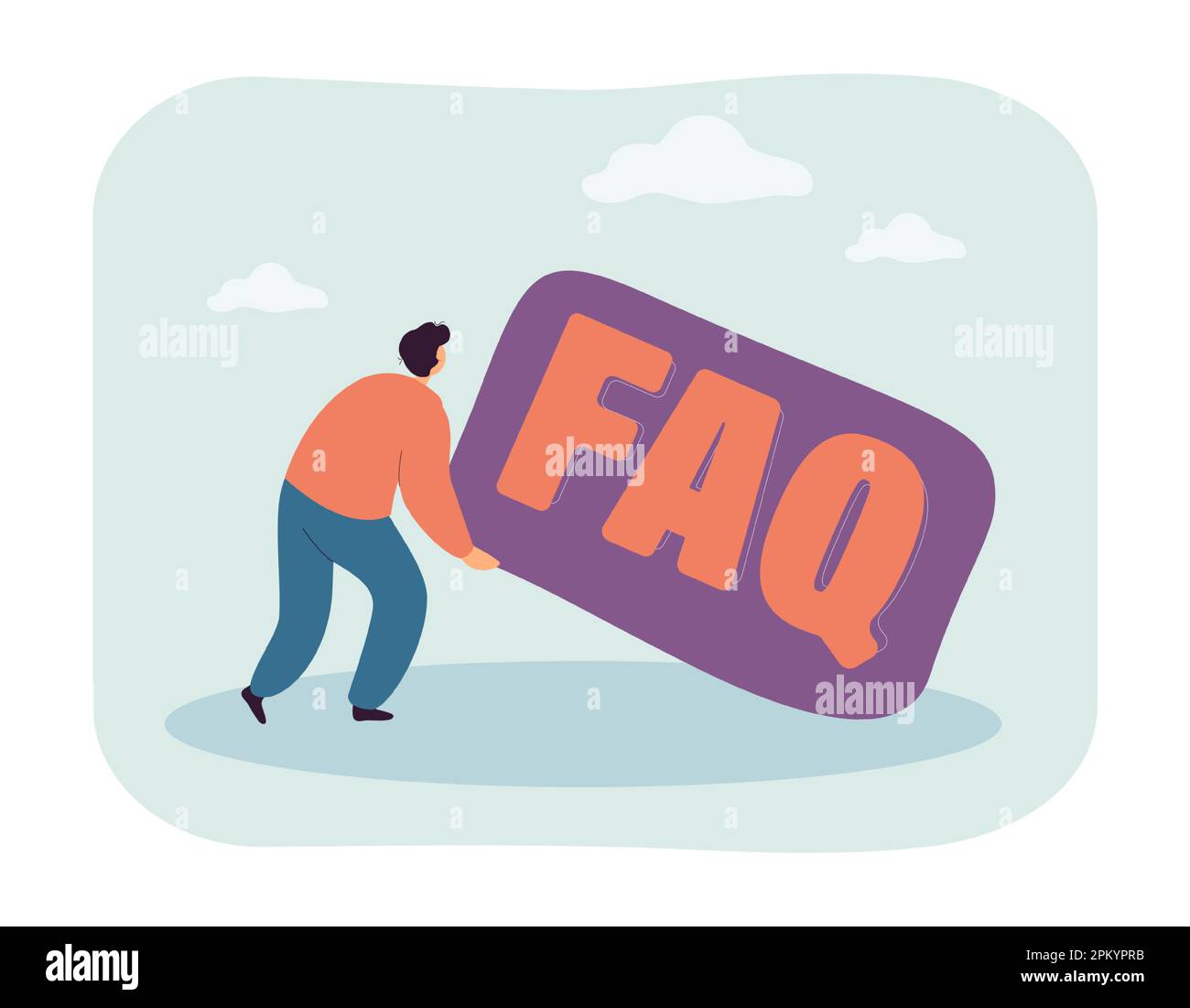 Ein Mann mit einem schweren großen FAQ-Schild Stock Vektor