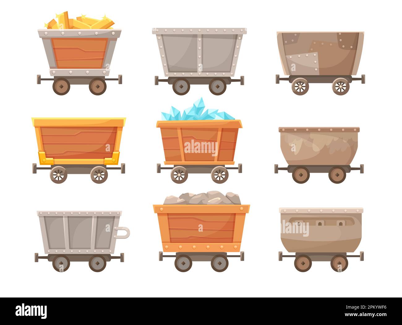 Vektorabbildungen für Holz- oder Metallwagen oder -Trolleys Stock Vektor