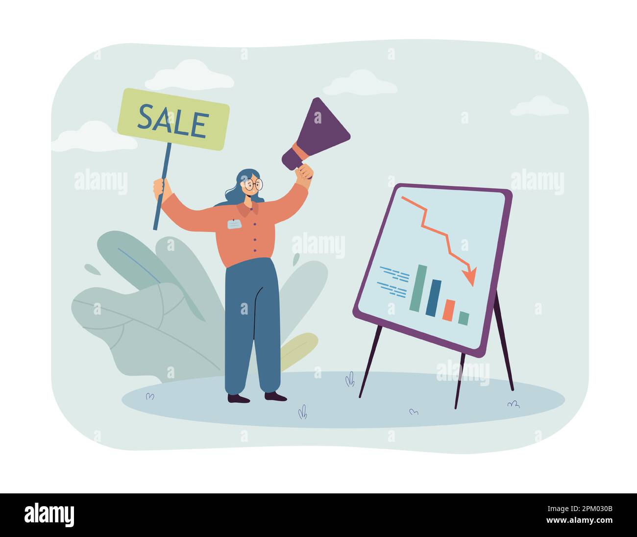 Ein Mädchen mit Lautsprecher und Banner mit einem Wortschatz Stock Vektor