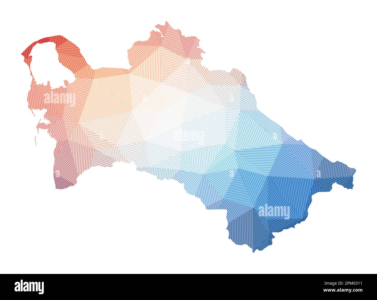 Karte Turkmenistans. Niedrige Poly-Darstellung des Landes. Geometrisches Design mit Streifen. Technologie, Internet, Netzwerkkonzept. Vektordarstellung. Stock Vektor