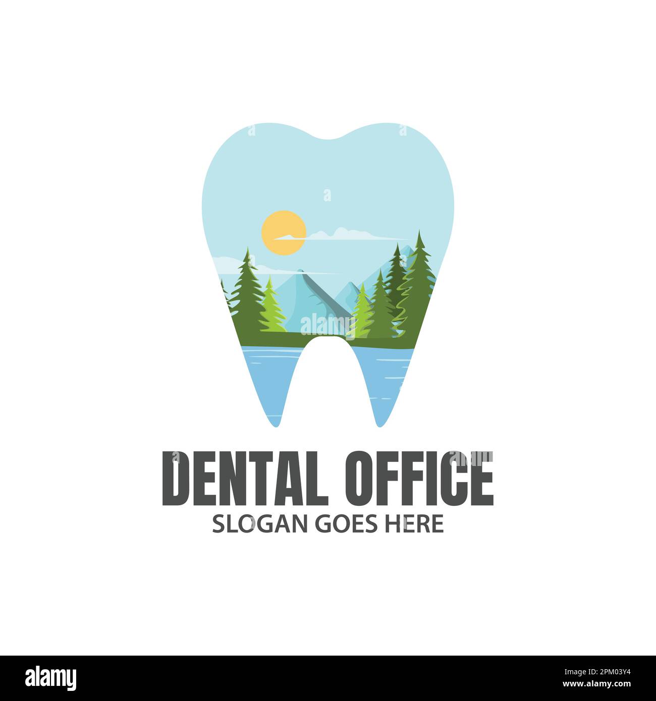 Logo-Vorlage für Dentalmedizin im Außenbereich, geeignet für Logo für Dentalmedizin. Dentallager Logo, Dentalzahnarzt Dentalmedizin Student Outdoor Natur Abenteuer Zähne Symbol Symbol Design V Stock Vektor