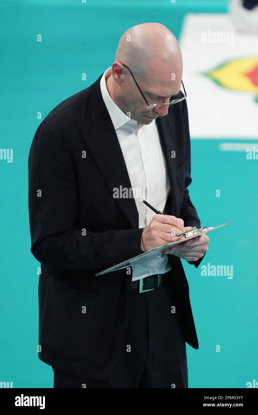 Perugia, Italien. 10. April 2023. piazza roberto (allianz milano) während des Play Off - Sir Safety Susa Perugia vs Allianz Milano, Volleyball Italian Serie A Men SuperLeague Championship in Perugia, Italien, April 10 2023 Kredit: Independent Photo Agency/Alamy Live News Stockfoto