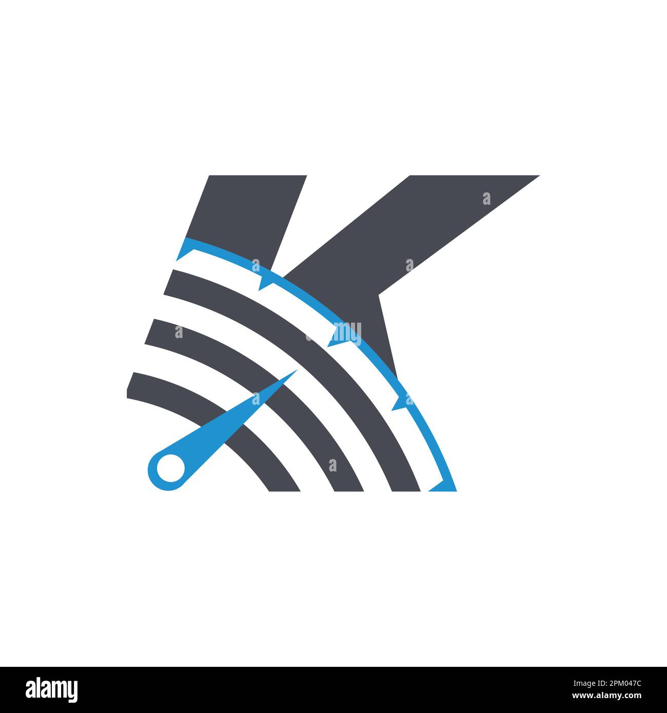 Anfangsbuchstabe K Logo für High-Speed-Internet und Telekommunikation. Kombinationskonzept aus Buchstabe K und Logo des Geschwindigkeitsmessers Stock Vektor