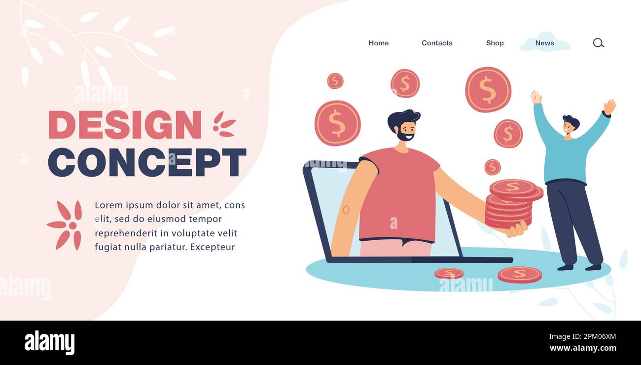 Ein glücklicher kleiner Mann, der Bargeldpreis bekommt oder Lotterie gewinnt Stock Vektor