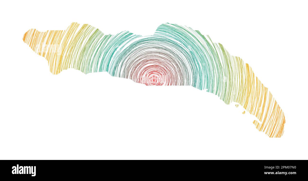 Anegada-Karte gefüllt mit konzentrischen Kreisen. Skizzieren Sie Kreise in Form der Insel. Vektorabbildung. Stock Vektor